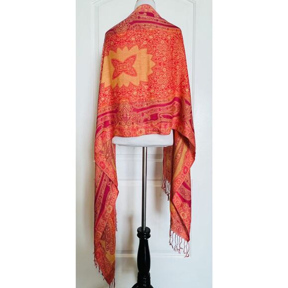 Orange Yellow Scarf Shawl Wrap Pashmina Sarong 74" x 22" Paisley Boho Boutique - Picture 4 of 6